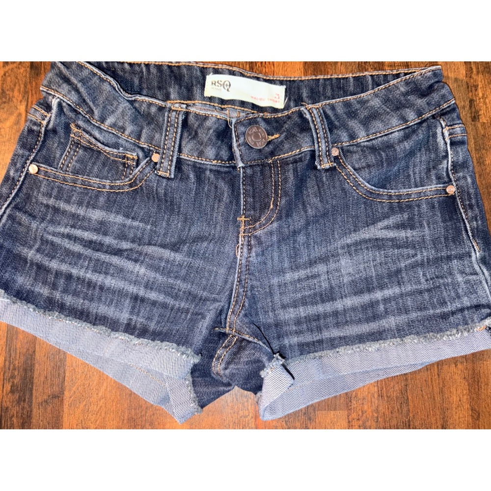 RSQ Jeans Malibu Short Dark Wash Raw Hem Denim Cut Off Shorts‎ Womens Size 3